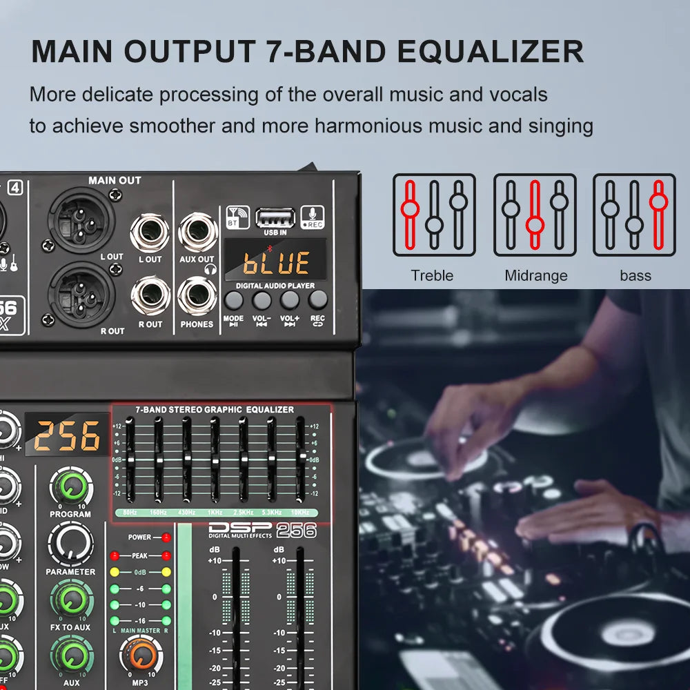 BOMGE 4 Channel 256DSP USB Bluetooth Audio Mixer