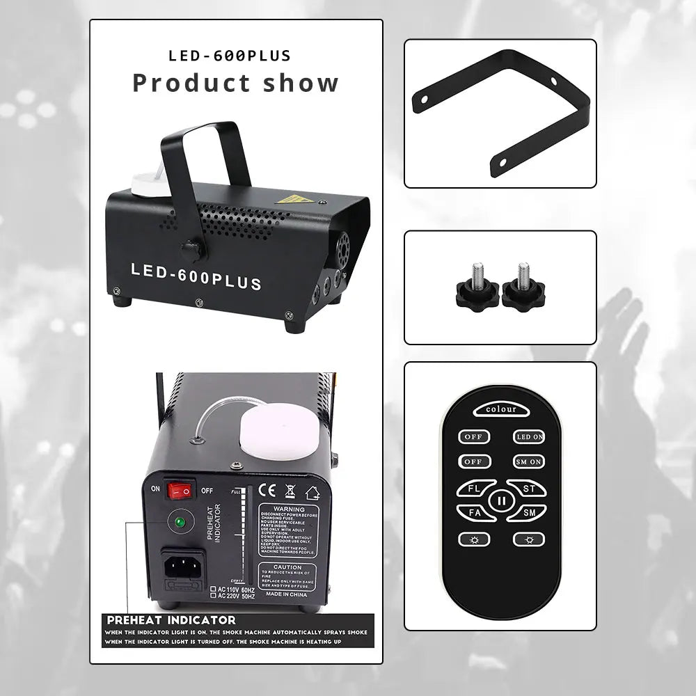 LED-600PLUS Remote-Control Fog Machine with RGB Lights