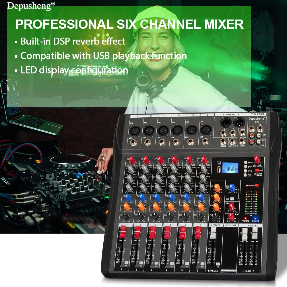 6//8/12 Channel Professional Audio Mixer  Studio Audio Console USB MP3 Input 48v Phantom Power DJ Console