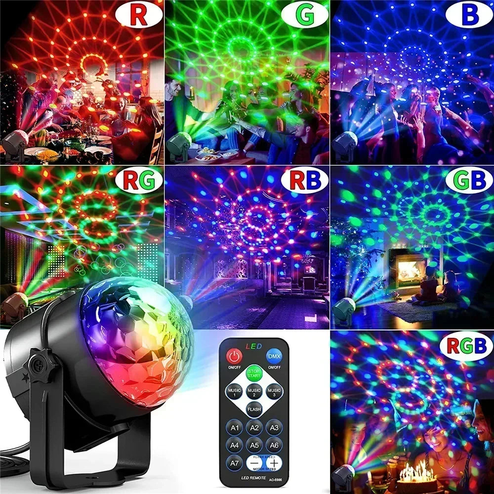 RGB Rotating Disco Ball Light with Sound Control