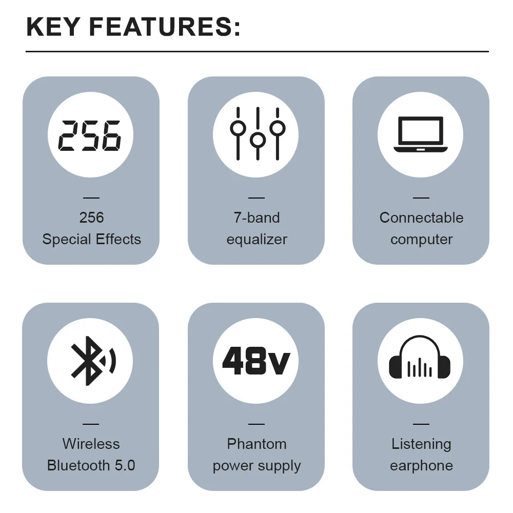 BOMGE 4 Channel 256DSP USB Bluetooth Audio Mixer