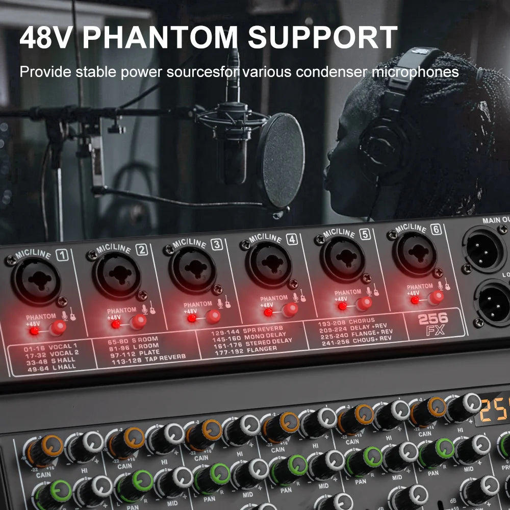 BOMGE 4 Channel 256DSP USB Bluetooth Audio Mixer
