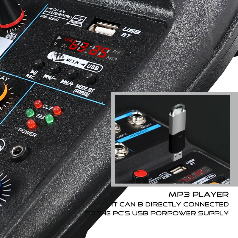 4-Channel DJ Mixer with Bluetooth & USB