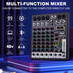 TKLBLS 6-Channel Audio Mixer USB Bluetooth DJ Studio Console
