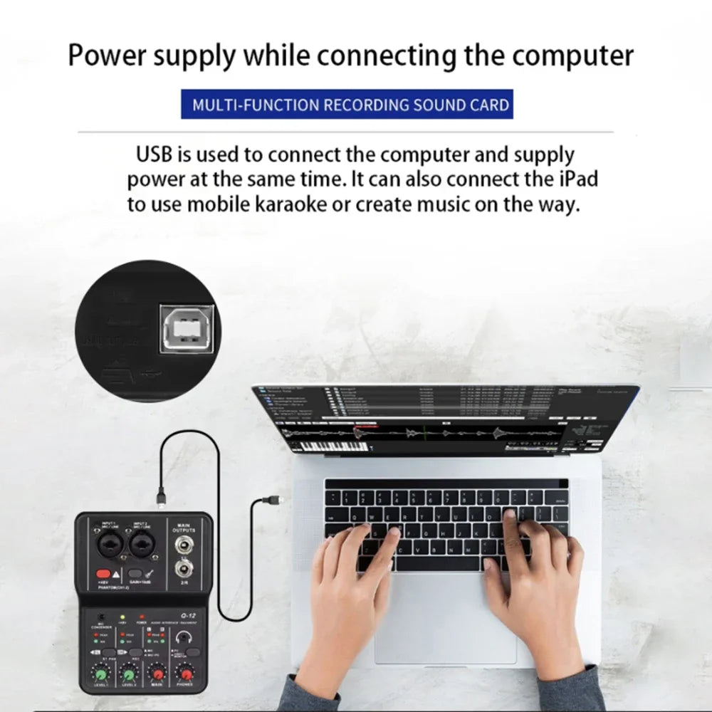2-Channel USB Audio Interface Mixer Q12