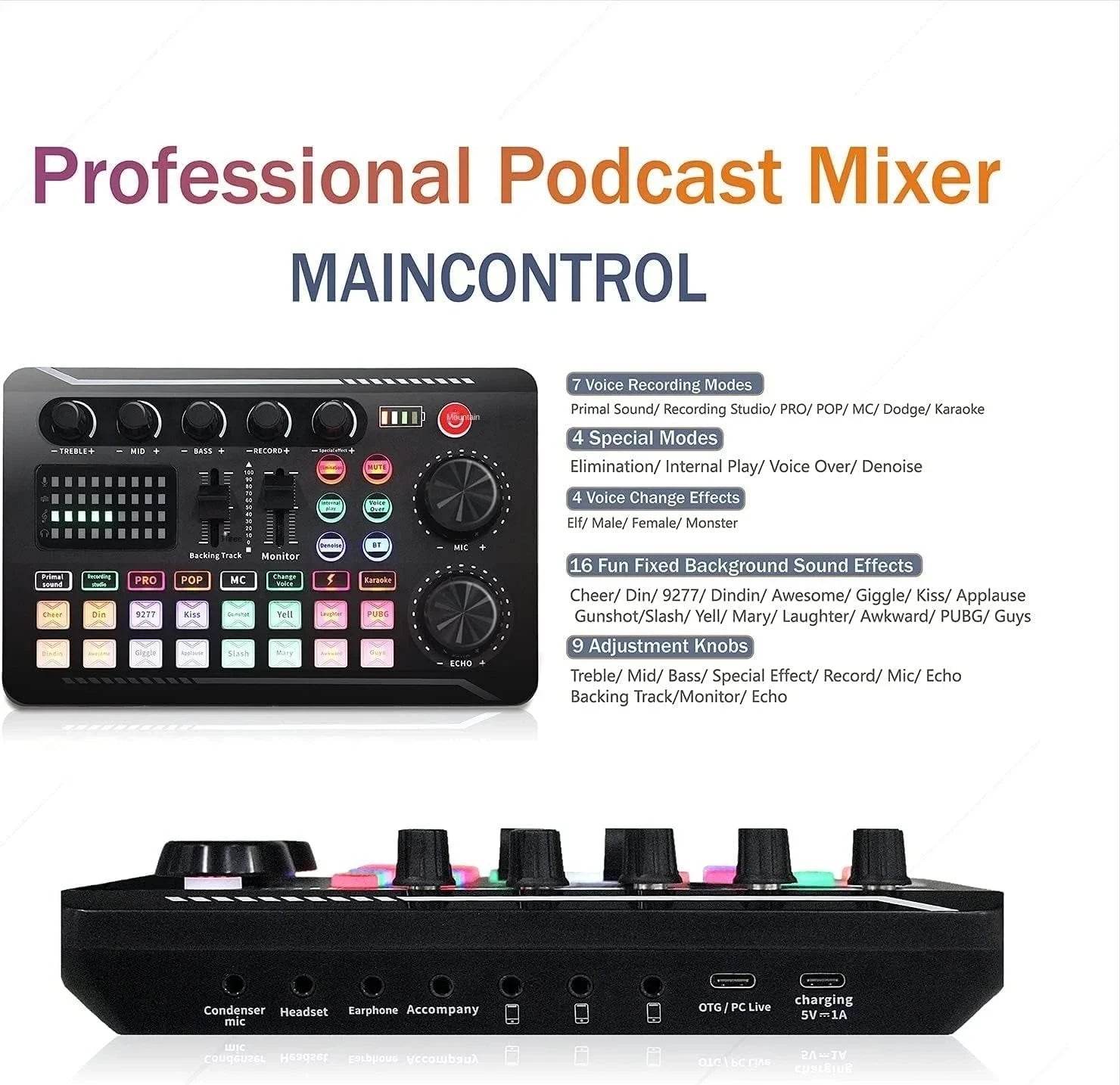 Live Sound Card and Audio Interface with DJ Mixer Effects, Voice Changer