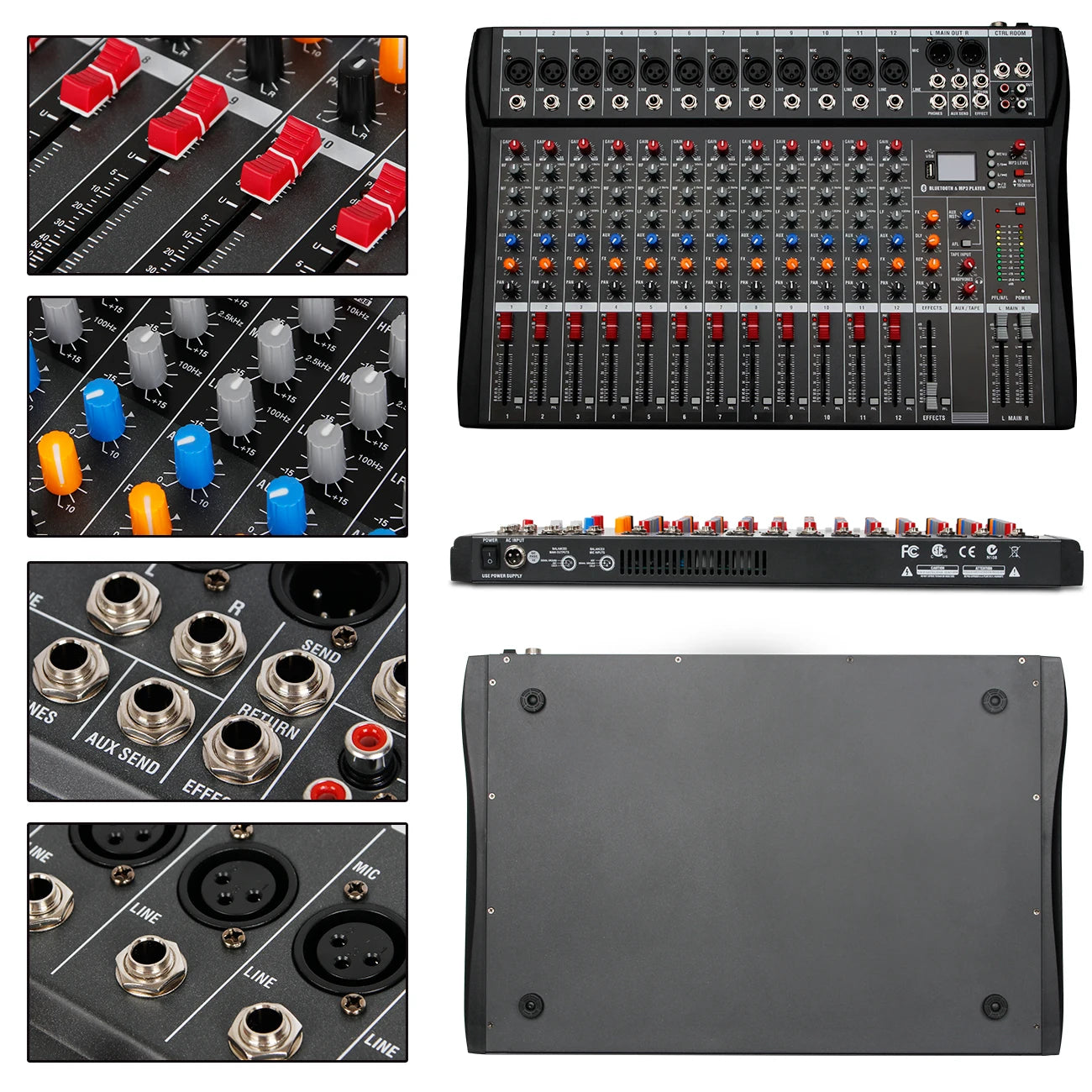 6//8/12 Channel Professional Audio Mixer  Studio Audio Console USB MP3 Input 48v Phantom Power DJ Console