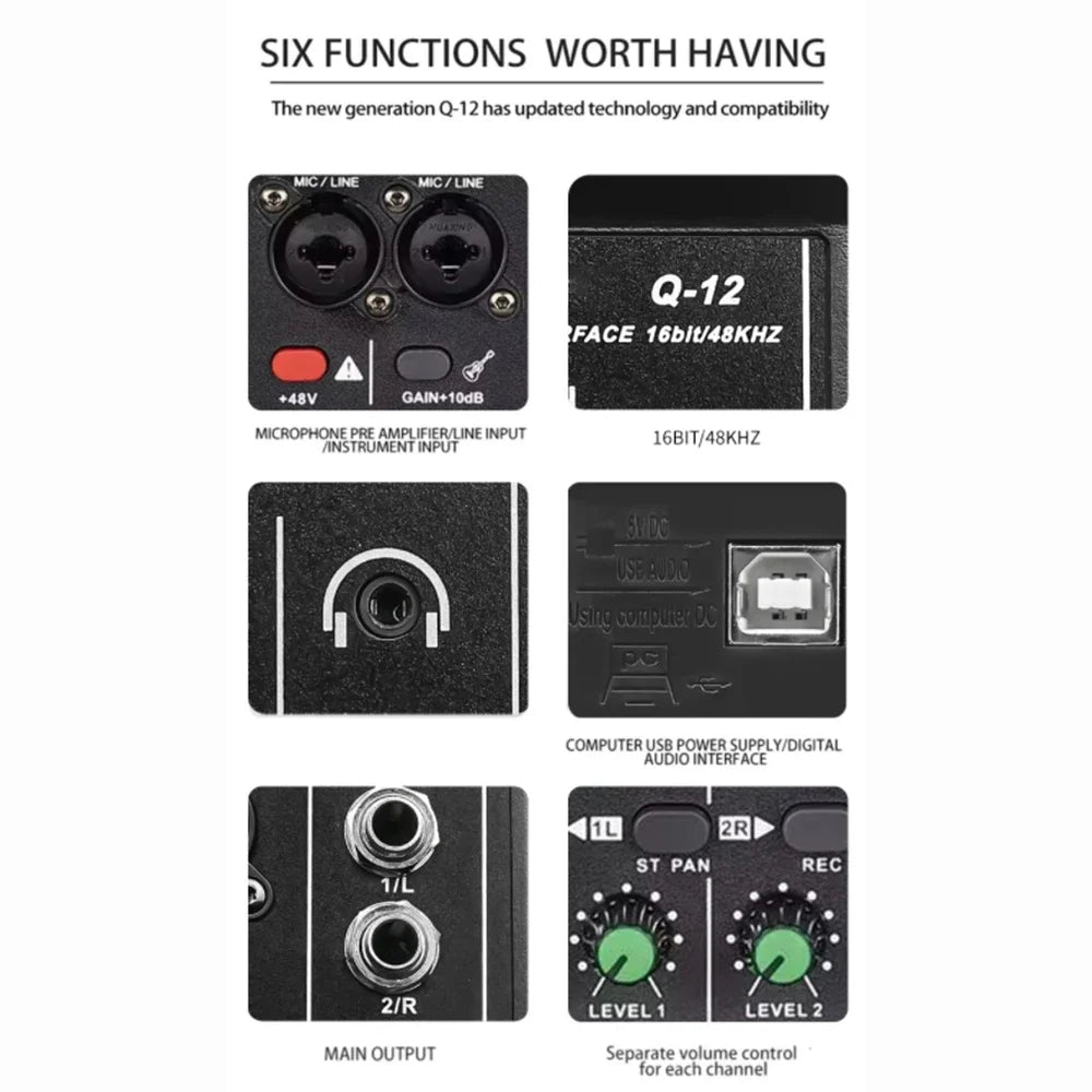 2-Channel USB Audio Interface Mixer Q12