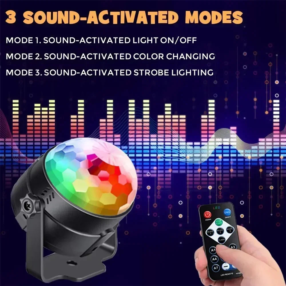 RGB Rotating Disco Ball Light with Sound Control