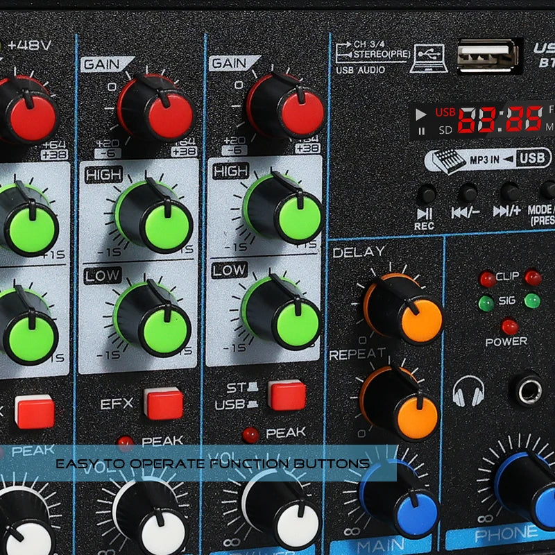 4-Channel DJ Mixer with Bluetooth & USB