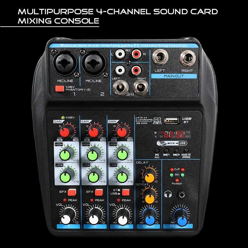 4-Channel DJ Mixer with Bluetooth & USB
