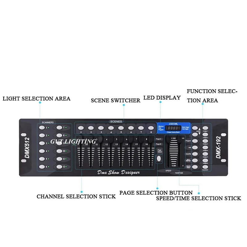 192-Channel DMX Lighting Controller Console