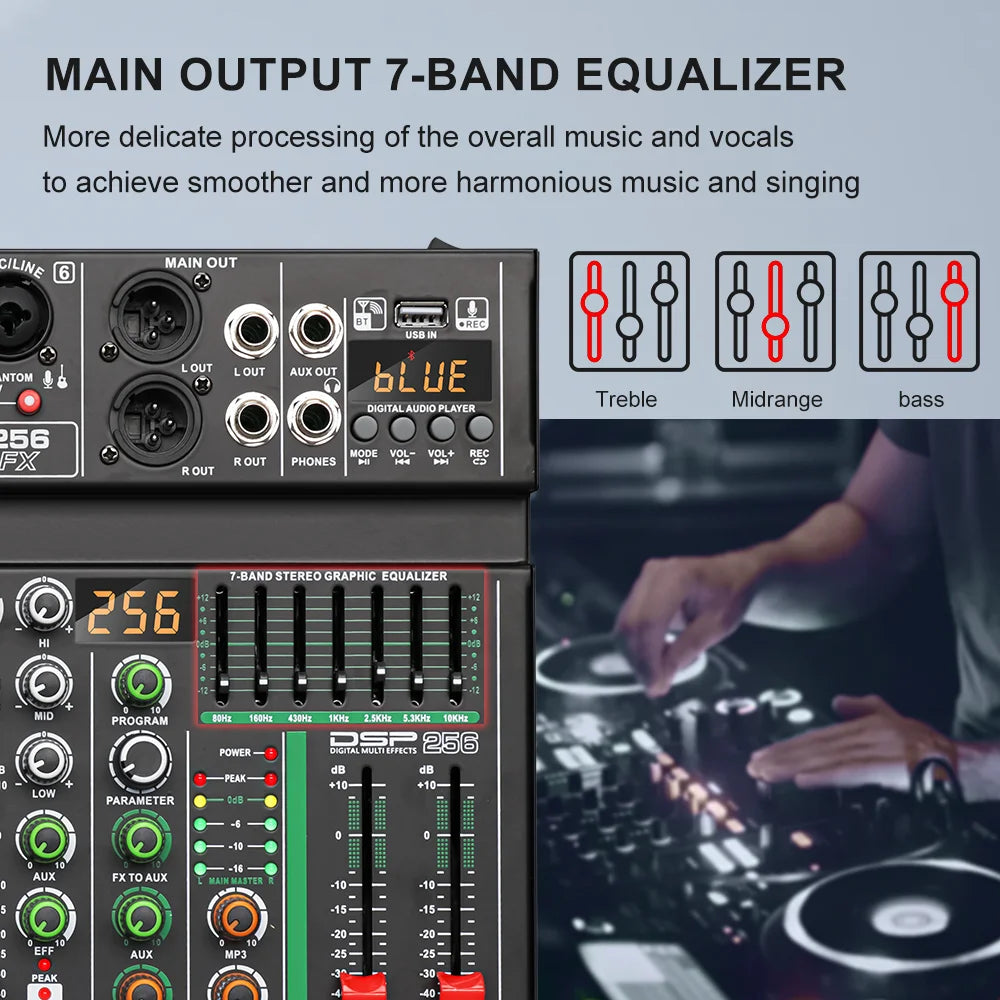 BOMGE 4 Channel 256DSP USB Bluetooth Audio Mixer